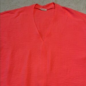 JODIFL Neon Coral(Orange/Pink)V-Neck Blouse oversized